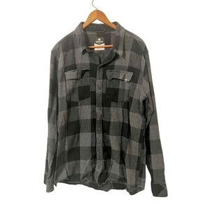 DRAVUS Men's XL Black Gray Plaid Flannel‎ Long Sleeve Button Up Shirtt